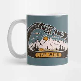 Live Wild // Vintage Mountain Landscape with Carabiner Mug